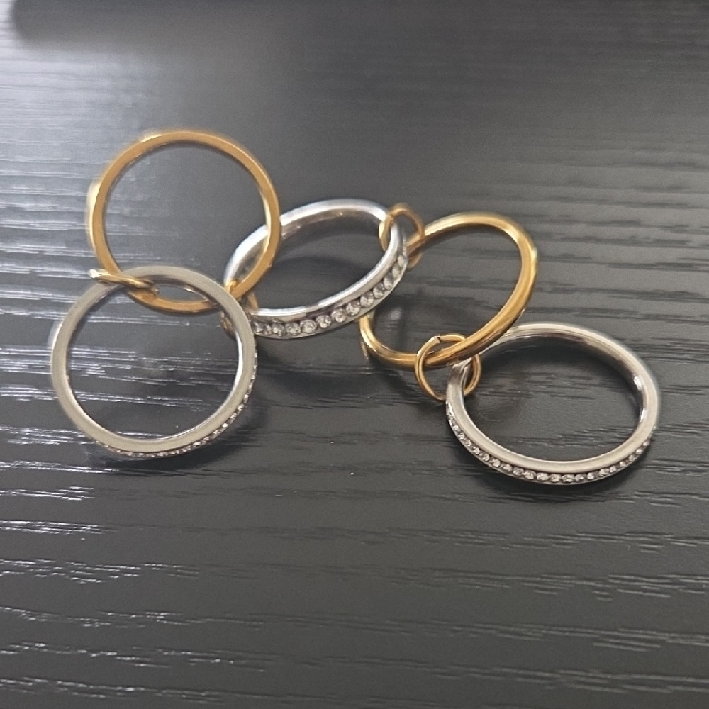 Stainless Steel Gold and Sterling Silver Plated Ring with Diamonds - Picture 2 of 4